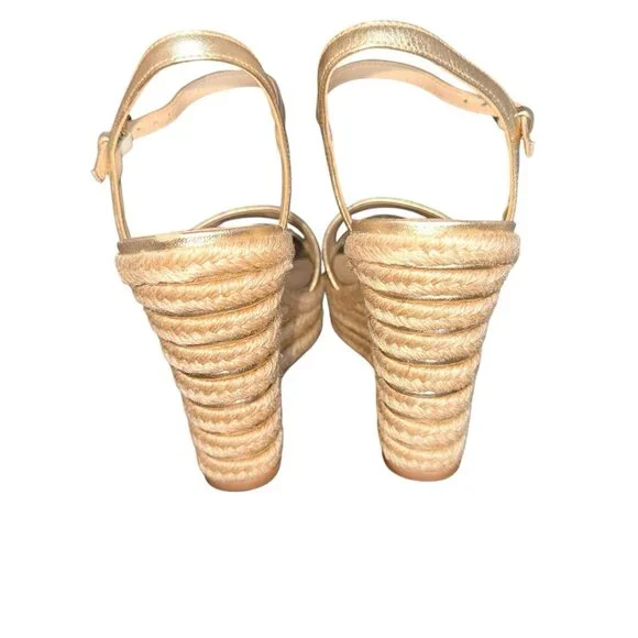 Vince Camuto Gold Espadrille Wedge Sandals Women’s 8.5M Stretch Strap Slip On - Picture 4 of 7